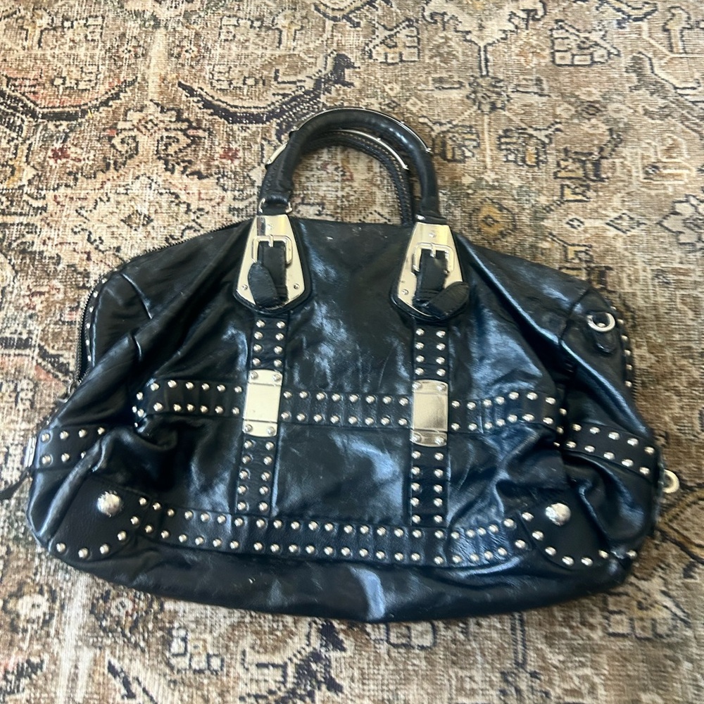 Rare Vintage Prada Black Leather Bag with Silver Studs Project Bag - Picture 2 of 16